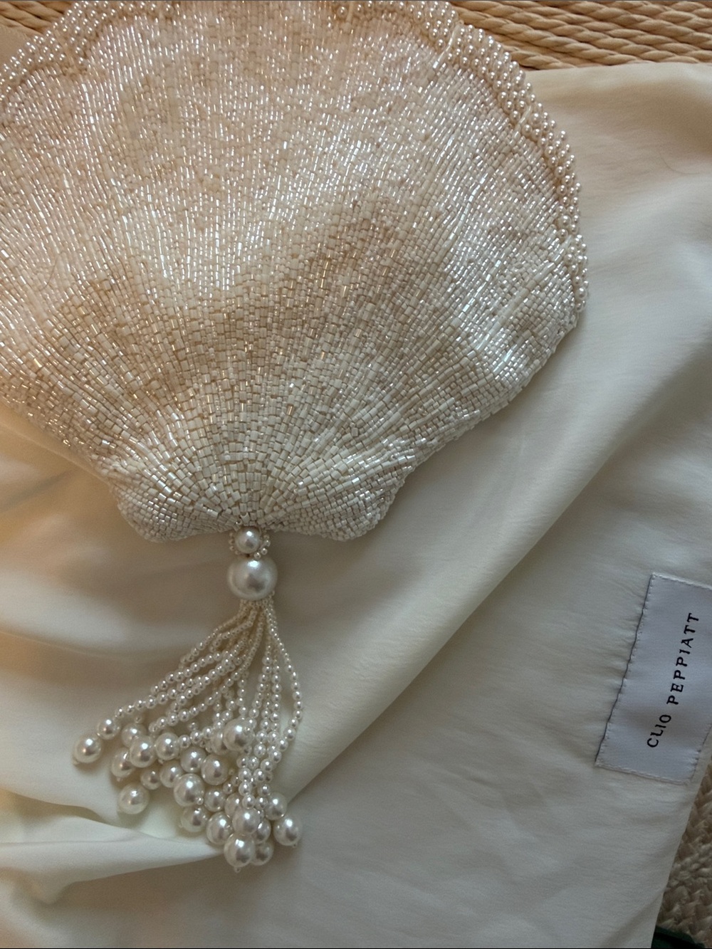 Clio Peppiatt Pearl Beaded Shell Bag in Ivory - Picture 7 of 7